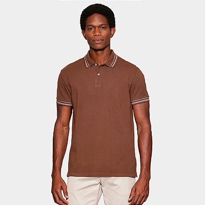 Camisa Polo Aramis Piquet Gola Listras In26 Marrom Masculino