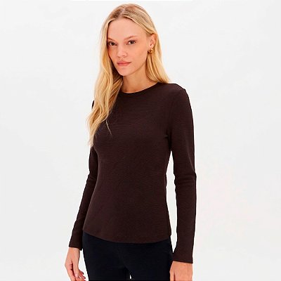 Blusa Easy Lança Perfume Justa Jacquard In26 Marrom Feminino