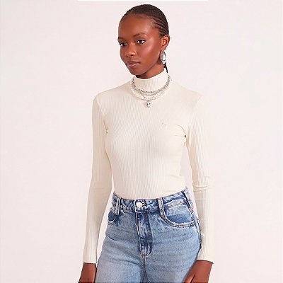 Blusa Canelado Colcci Gola Alta In26 Off White Feminino