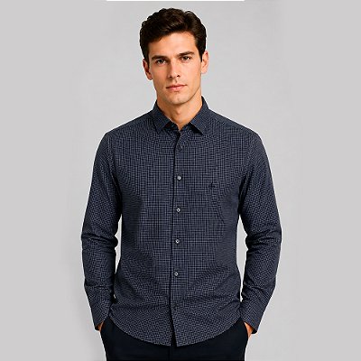 Camisa Slim Dudalina Maquinetada In26 Marinho Masculino