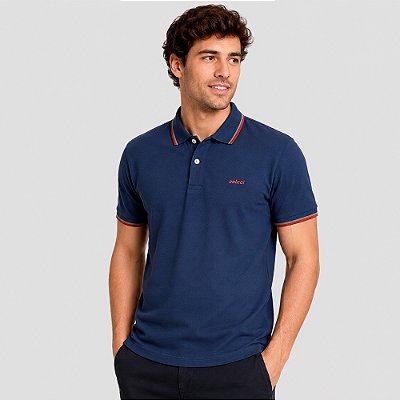 Camisa Polo Colcci Piquet 2 Listras In26 Marinho Masculino