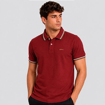 Camisa Polo Colcci Piquet 3 Listras In26 Vermelho Masculino