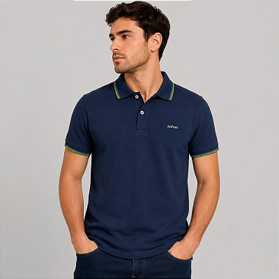 Camisa Polo Colcci Piquet 3 Listras In26 Marinho Masculino