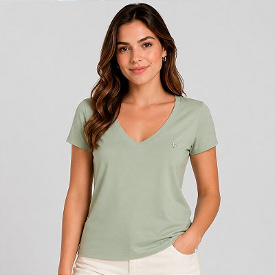 Blusa Dudalina Decote V Pr27 Verde Feminino