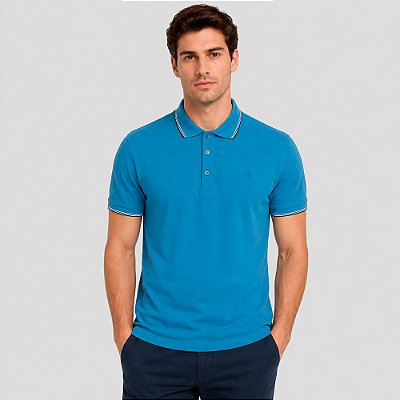Camisa Polo Dudalina Frisos Degrade Mid Pr27 Azul Masculino