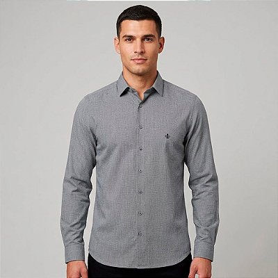 Camisa Dudalina Milano Micro Vichy Pr27 Cinza Masculino