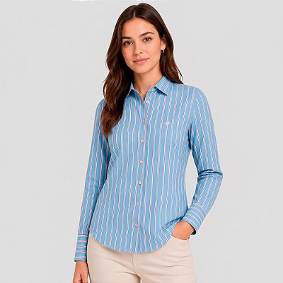 Camisa Slim Dudalina Slim Listrado Pr27 Azul Feminino