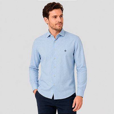 Camisa Slim Dudalina Tricoline Pr27 Azul Masculino