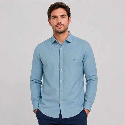 Camisa Slim Dudalina Slim Oxford Lisa Pr27 Azul Masculino