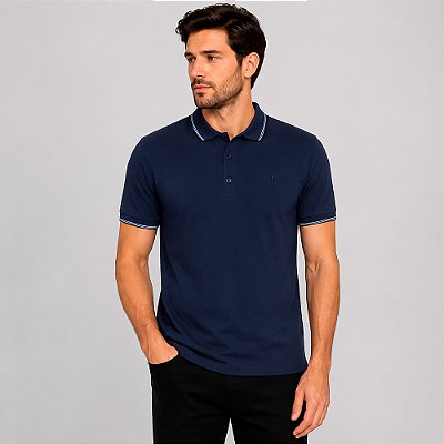Camisa Polo Dudalina Frisos Degrade Pr27 Azul Masculino