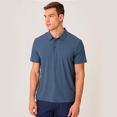 Camisa Polo Dudalina Malha Tech Texture Pr27 Azul Masculino