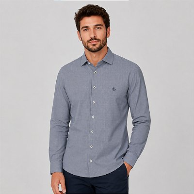 Camisa Slim Dudalina Tricoline Pr27 Marinho Masculino