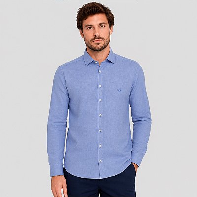 Camisa Slim Dudalina Slim Oxford Pr27 Azul Masculino