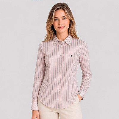 Camisa Dudalina Slim Listrada Pr27 Rosa Feminino