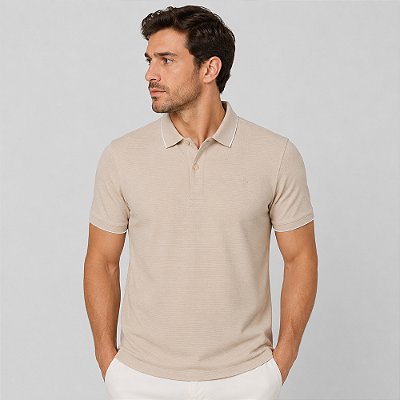 Camisa Polo Dudalina Gola Favo Friso Pr27 Bege Masculino