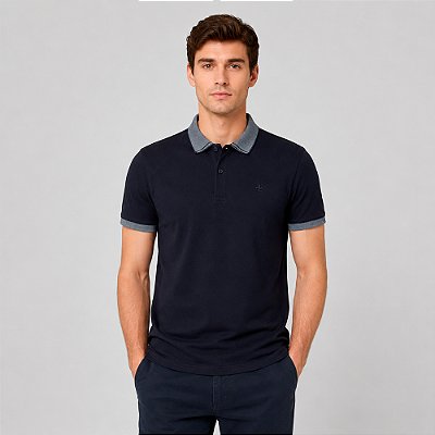 Camisa Polo Dudalina Piquet Binada Pr27 Marinho Masculino