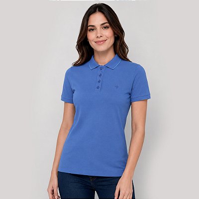 Camisa Polo Dudalina Isis Pr27 Azul Feminino
