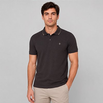 Camisa Polo Dudalina Gola Jacquard Pr27 Marrom Masculino