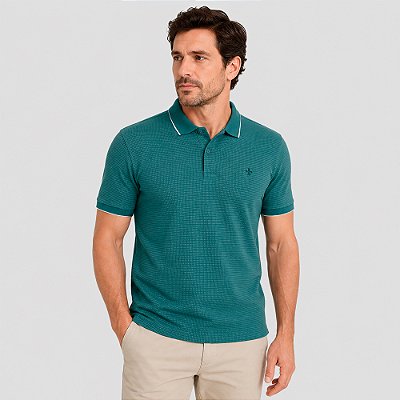 Camisa Polo Dudalina Gola Favo Friso Pr27 Verde Masculino