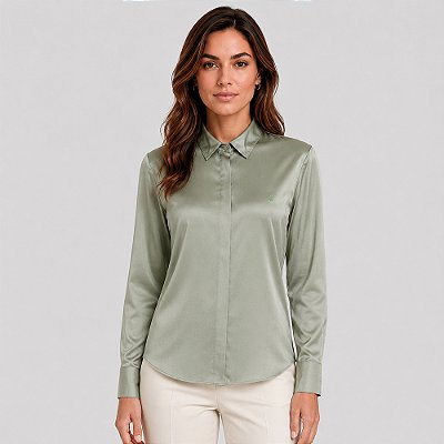 Camisa Dudalina Seda Lisa Pr27 Verde Feminino