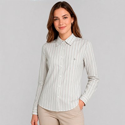 Camisa Dudalina Listrado Yasmin Pr27 Off White Feminino