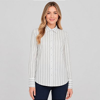 Camisa Dudalina Listrado Eva Pr27 Off White Feminino