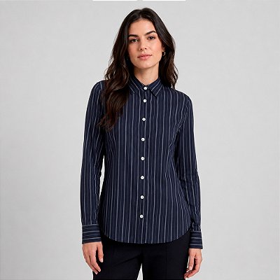 Camisa Dudalina Listrado Eva Pr27 Marinho Feminino