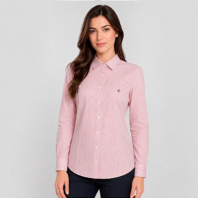 Camisa Slim Dudalina Slim Listrado Pr27 Rosa Feminino