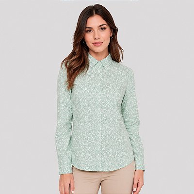 Camisa Slim Dudalina Slim Floral Pr27 Verde Feminino