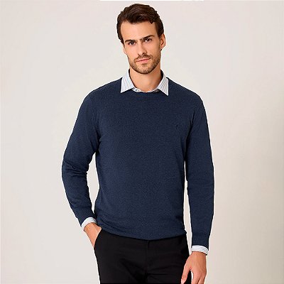 Suéter Dudalina Tricot Basic Melange Pr27 Marinho Masculino