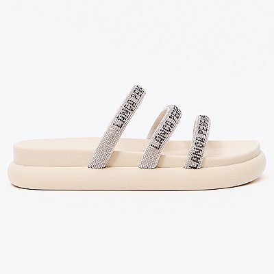 Chinelo Slide Easy Lança Perfume Tiras Pr27 Bege Feminino