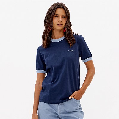 Camiseta Lança Perfume Regular Bicolor Pr27 Marinho Feminino
