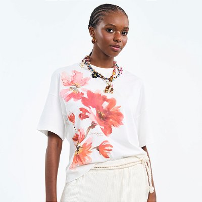 Camiseta Colcci Flower Pr27 Off White Feminino