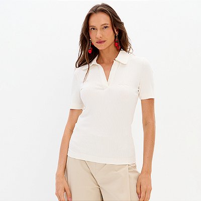 Blusa Polo Lança Perfume Canelada Bd Pr27 Off White Feminino