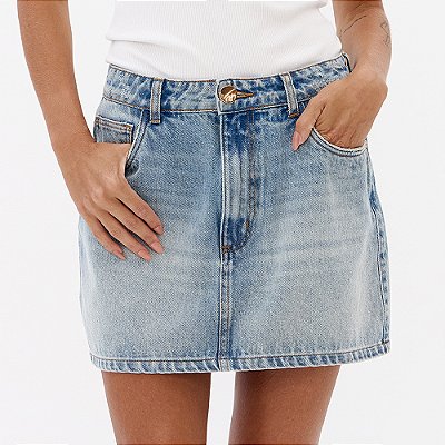 Saia Jeans Lança Perfume Curta Midi Pr27 Azul Feminino