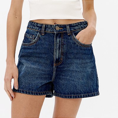 Short Jeans Easy Lança Perfume Mom High Pr27 Azul Feminino