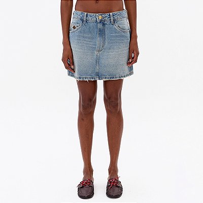 Saia Jeans Easy Lança Perfume Midi Pr27 Azul Feminino