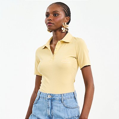 Camisa Polo Colcci Canelada Pr27 Amarelo Feminino
