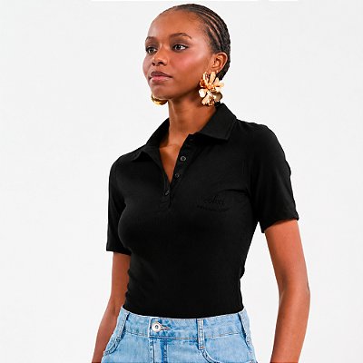 Camisa Polo Colcci Canelada Pr27 Preto Feminino