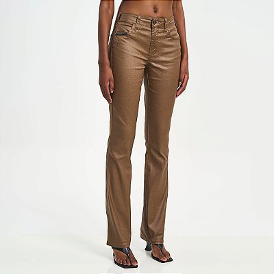 Calça Sarja Colcci Resinada Bia Reta Pr27 Marrom Feminino