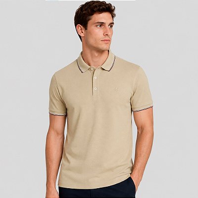 Camisa Polo Dudalina Mc Frisos Degradê Ve27 Bege Masculino