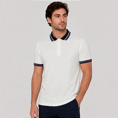 Camisa Polo Dudalina Frisos Degradê Ve27 Off White Masculino