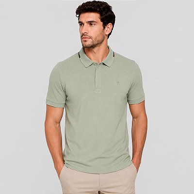 Camisa Polo Dudalina Piquet Jacquard Ve27 Verde Masculino