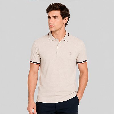 Camisa Polo Dudalina Piquet Maquinetada Ve27 Bege Masculino