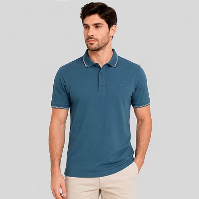 Camisa Polo Dudalina Frisos Degradê Ve27 Azul Masculino