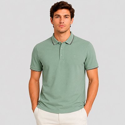 Camisa Polo Dudalina Frisos Degradê Ve27 Verde Masculino