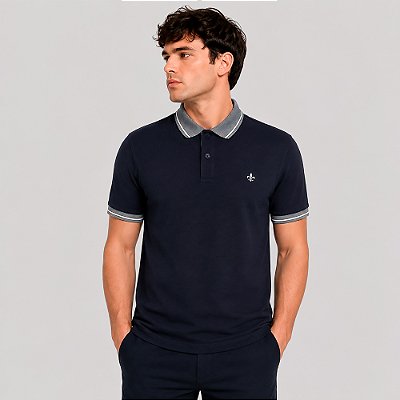 Camisa Polo Dudalina Piquet Frisos Ve27 Marinho Masculino