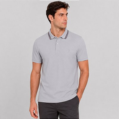 Camisa Polo Dudalina Piquet Jacquard Ve27 Cinza Masculino