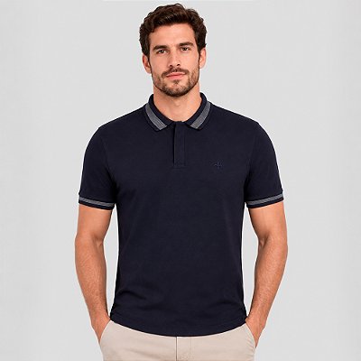 Camisa Polo Dudalina Jacquard Piquet Ve27 Marinho Masculino