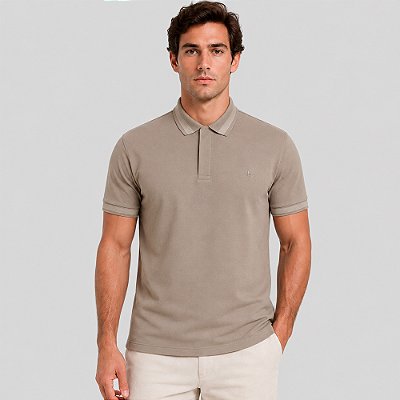 Camisa Polo Dudalina Piquet Jacquard Ve27 Bege Masculino